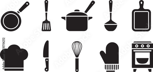 Modern Vector Kitchenware Icons on  Background for Cooking, Recipes, and Food Blogs
