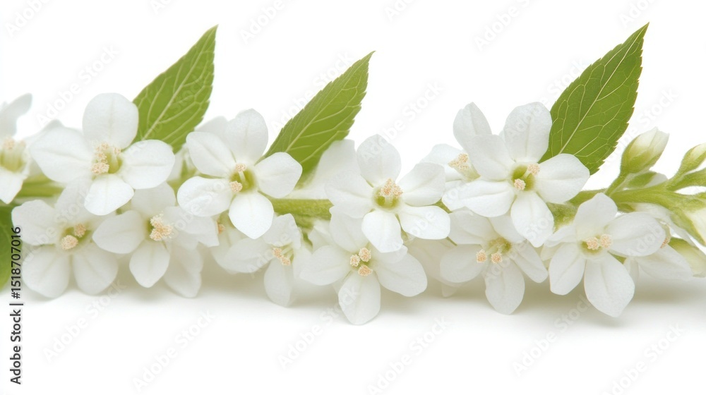 Obraz premium Close-up of delicate white flowers and leaves.