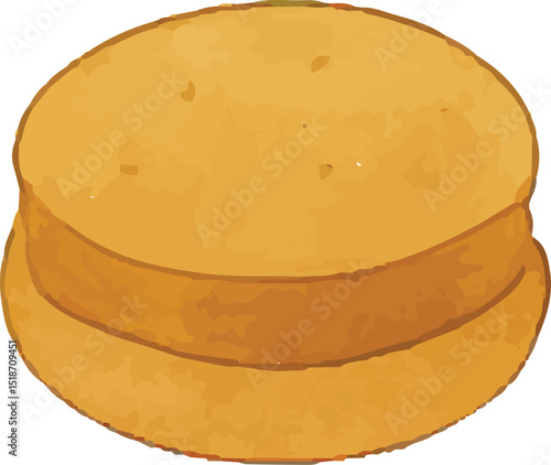 A classic American cornbread, golden-brown and round, with a fluffy texture. The appetizing illustration highlights its homemade, comforting appeal, perfect for showcasing traditional cuisine
