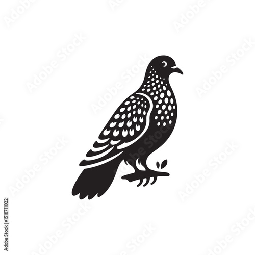 **"Delicate Spotted Dove Vector Silhouette: Peaceful Urban Bird Design Featuring Distinctive Neck Markings, Soft Curves, and Calm Pose in Clean, Minimalist Style for Crafts and Digital Art"**
