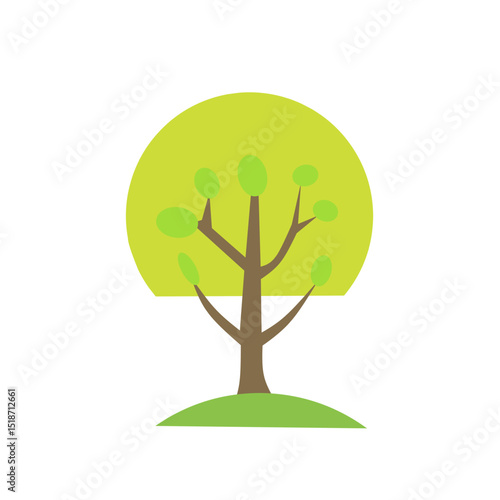 Set of tree and leaf collection hand drawn flat design vector element. botanical set of bare trees and ones with leaves and lush green