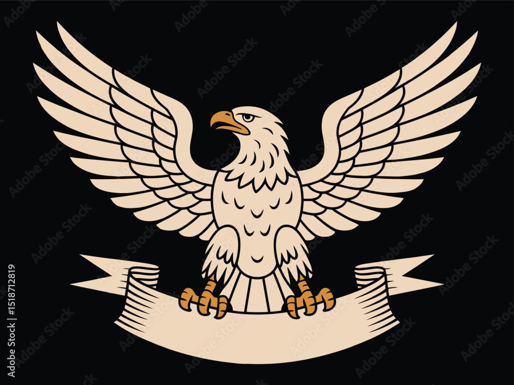 Obraz premium Majestic Eagle with Banner Vector – Patriotic Bird Emblem Illustration