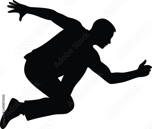 a man parkour silhouette isolated white background