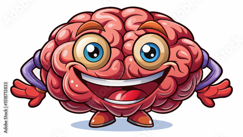 happy smiling groovy human brain character Vector cartoon perfect for health education, biology posters, intelligence-themed designs, and cheerful science mascots