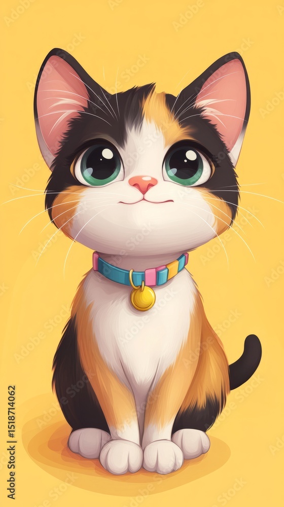 Fototapeta premium Full body kitten, adorable expression, colorful suspenders, pastel lemon background generative ai