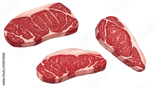 Fresh Raw Beef Steak on White Background, Vector 