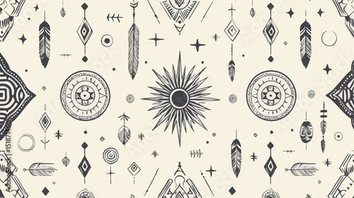 Minimal Native American Symbol Pattern in Monochrome Vector Style for Background and Design Presentation