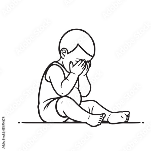  head in their hands, appearing to be in deep contemplation or distress. The minimalist, black and white style conveys a sense of introspection and solitude. 