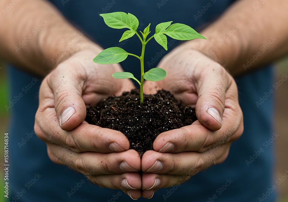 Hands holding seedling growing in soil plant care gardening sustainability environmental conservation growth Hands holding seedling growing in soil plant care gardening sustainability environmental conservation growth