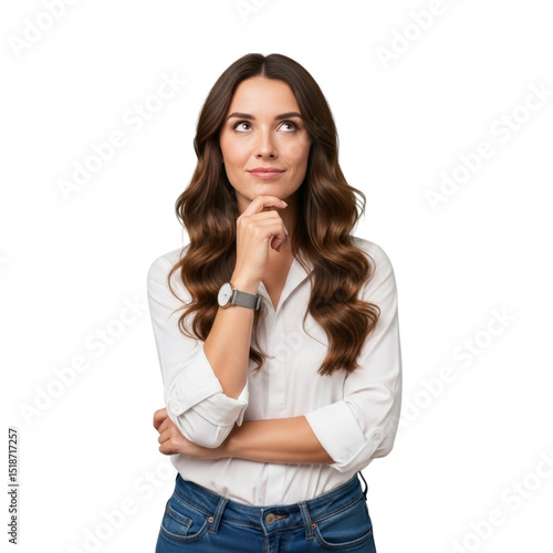 young woman thinking 4k backgroundless cutout