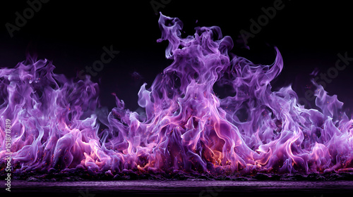 Surreal purple flames dance vividly against a dark background, casting ethereal light that evokes mystery, power, and the captivating interplay of light, shadow, and elemental energy.

