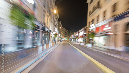 Fototapeta Naklejka Na Ścianę i Meble -  Driving on the night streets in Nice timelapse hyperlapse drivelapse, France.