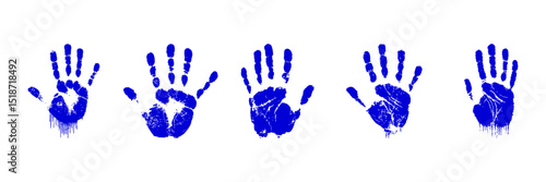 Blue Handprints Set. Creative Expression And Identity Collection. Isolated Vector Illustration