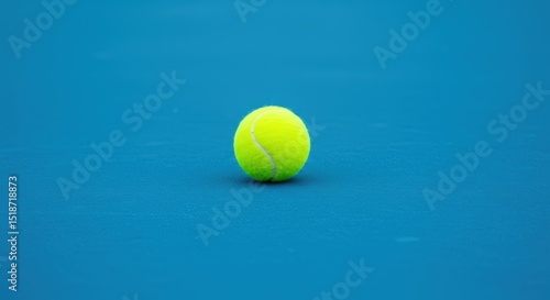 Single Yellow Tennis Ball on a Blue Court