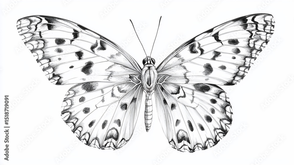 Fototapeta premium Detailed grayscale drawing of a butterfly