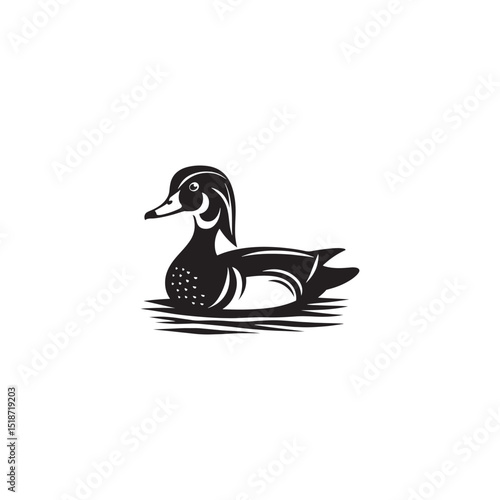 **"Vibrant Wood Duck Vector Silhouette: Striking Waterfowl Design Featuring Distinctive Head Crest, Curved Neck, and Colorful Plumage in Clean, Minimalist Style for Crafts and Digital Art"**

