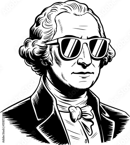 Cool George Washington Wearing Sunglasses – Patriotic Funny Cartoon Vector of American Founding Father