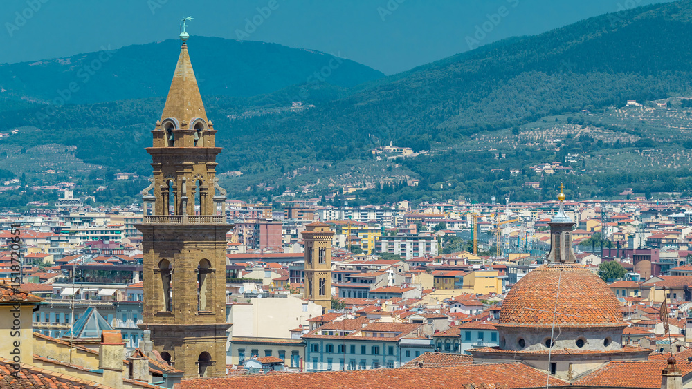 Obraz premium Florence landscape from above timelapse, panorama on historical view from Boboli Gardens Giardino di Boboli point. Italy.
