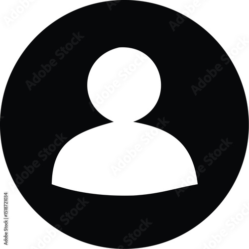 Simple silhouette of a person in white against a black circular background for user profile icon use