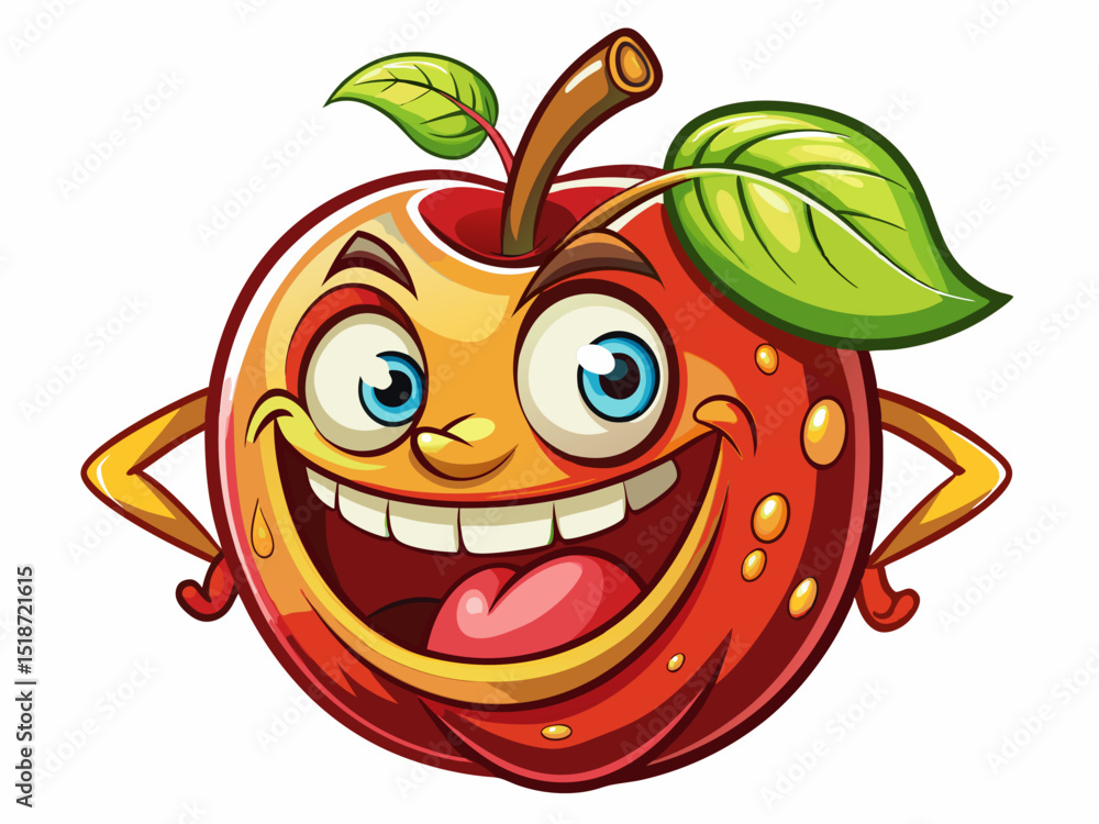 Obraz premium happy groovy apple character with a smiling face Vector cartoon illustration perfect for kids’ products, food branding, fun stickers, and playful designs
