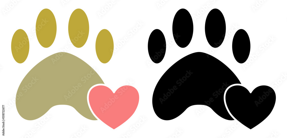 Fototapeta premium animal footprint icon with heart sign, simple flat style, vector illustration symbol sign logo template pictogram, for ui or ux isolated on white for mobile app, editable