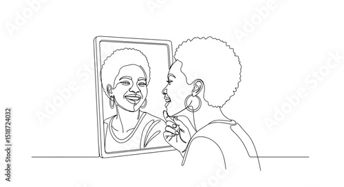 Young woman smiling while looking in mirror with earrings