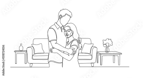 Couple embracing each other while standing in cozy living room  
