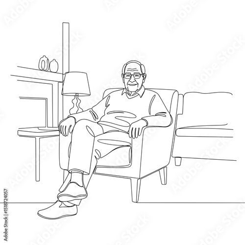 Elderly man sitting relaxed in armchair at home living room  