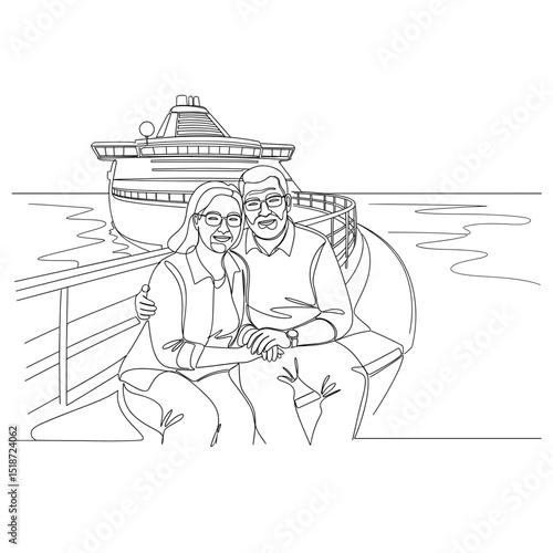 Elderly couple enjoying time together on cruise ship by the sea  