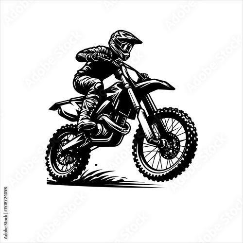 Motocross Rider Vector Logo – Dirt Bike Illustration with Rider – Black on White Background