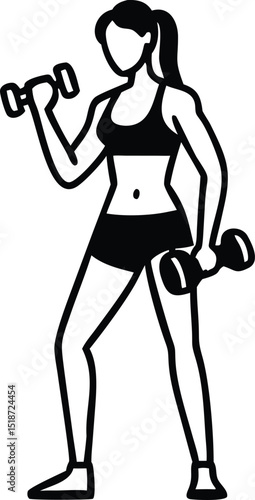 silhouette of a model exercising with dumbell.eps