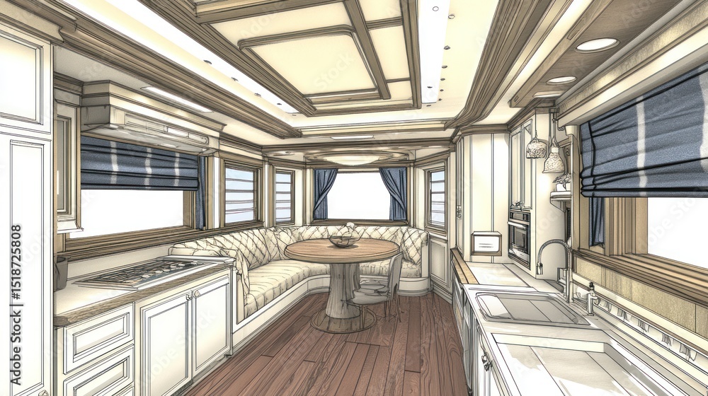 Interior design sketch of a classic kitchen nook. Interior design sketch of a classic kitchen nook.