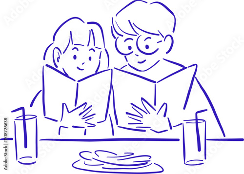 Couple Reading Menu At Restaurant Table