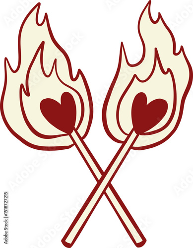 Burning Heart Torches Crossed Together