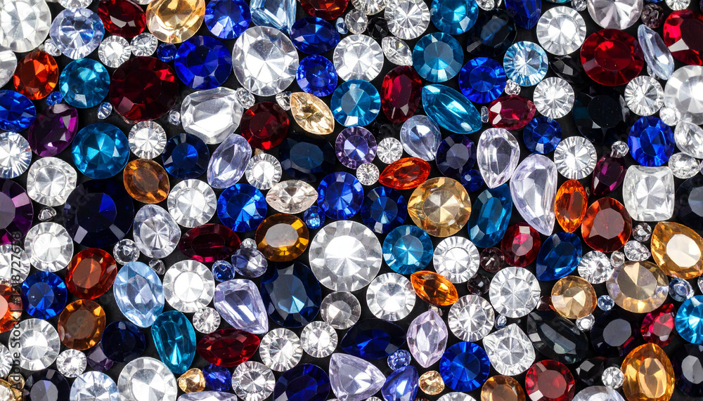 Colorful gemstones sparkling under white light Colorful gemstones sparkling under white light