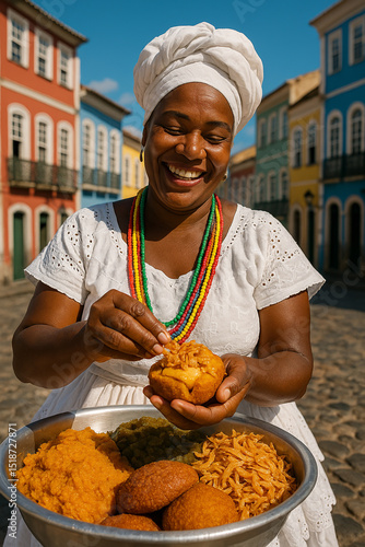 Baiana Preparando Acarajé nas Ruas do Pelourinho em Salvador