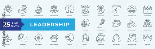 Leadership icon collection set with  community, service, empowerment, stewardship, empathy, leadership, motivation