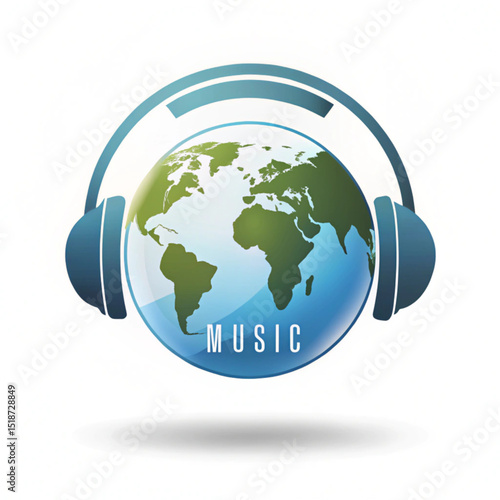 World Music Day Concept. Globe with headphones . Vector design art isolated on white background.