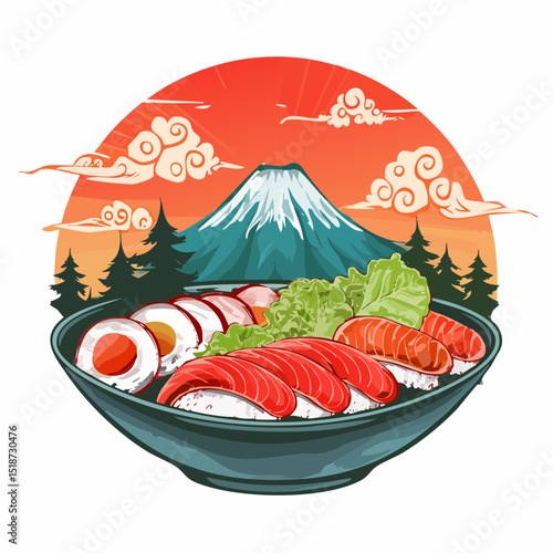 Vintage illustration of japanese food t shirt design, vector graphic, typographic poster or tshirts street wear and Urban style