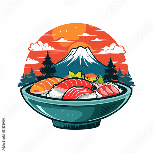 Vintage illustration of japanese food t shirt design, vector graphic, typographic poster or tshirts street wear and Urban style