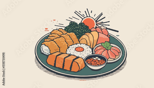 Vintage illustration of japanese food t shirt design, vector graphic, typographic poster or tshirts street wear and Urban style