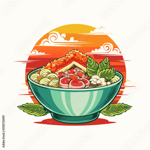 Vintage illustration of japanese food t shirt design, vector graphic, typographic poster or tshirts street wear and Urban style