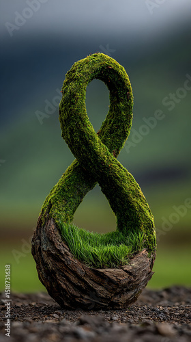 A lush green infinity symbol made of grass rests on a blurred background—symbolizing sustainability, endless growth, eco-conscious innovation, and harmony with nature in modern industry.
