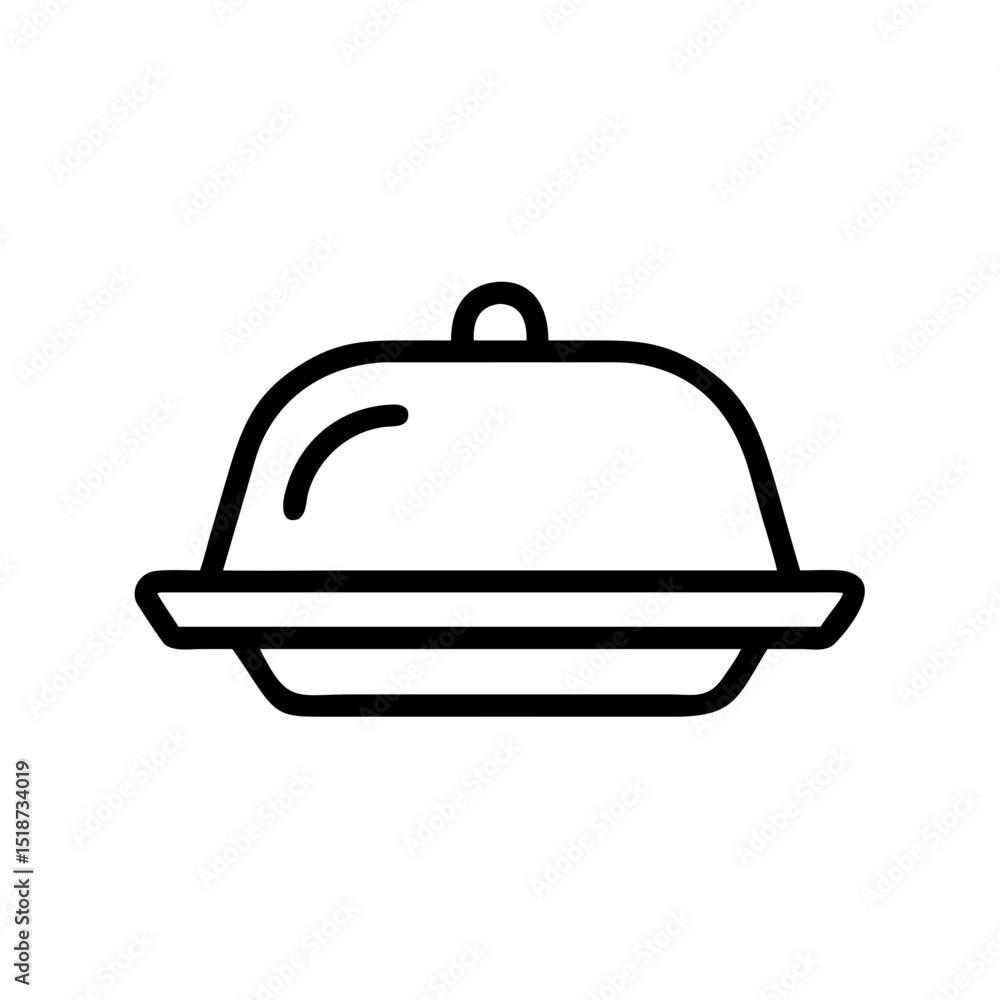 Obraz premium A simple graphic of a covered serving dish with a handle on top in black outline style design here