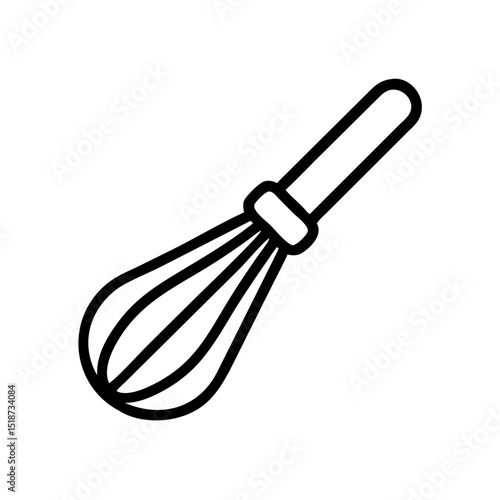A simple graphic of a cooking tool with a handle and looped wires for mixing ingredients nicely today
