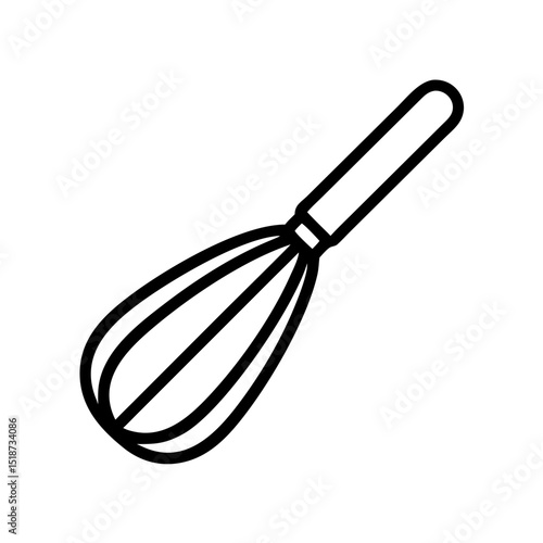 Outline drawing of a kitchen utensil with a handle and looped wires for mixing ingredients together