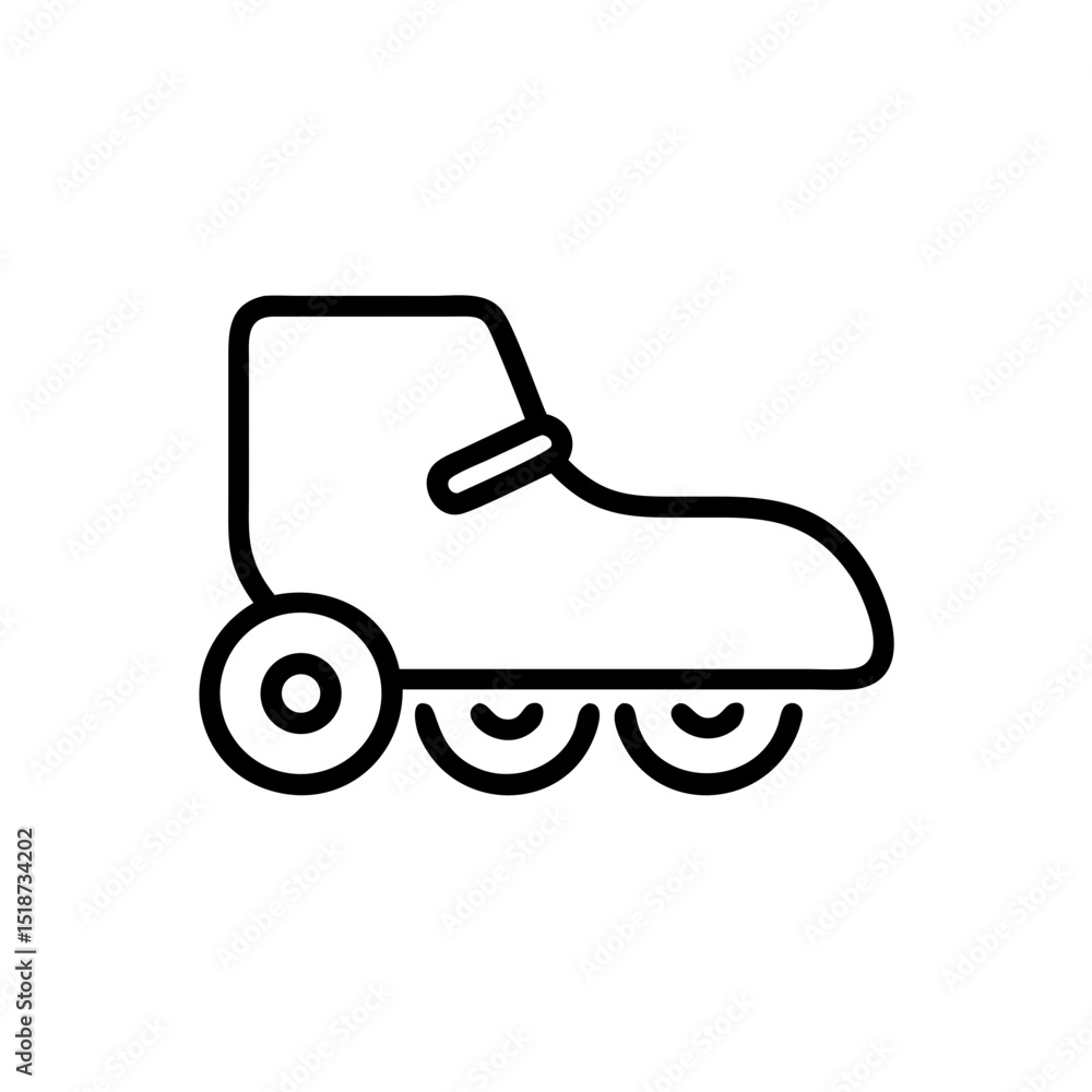 A simple graphic showing a roller skate with one large wheel and three smaller wheels depicted in outline A simple graphic showing a roller skate with one large wheel and three smaller wheels depicted in outline
