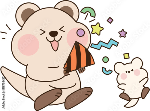 Festive Quokka with Party Popper and Friend