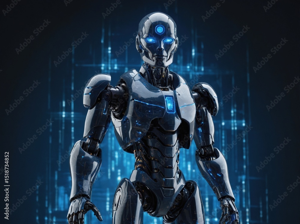 Naklejka premium Futuristic Cybernetic 3D Robot: High-Tech Artificial Intelligence and Mechanical Design in Sci-Fi Digital Art
