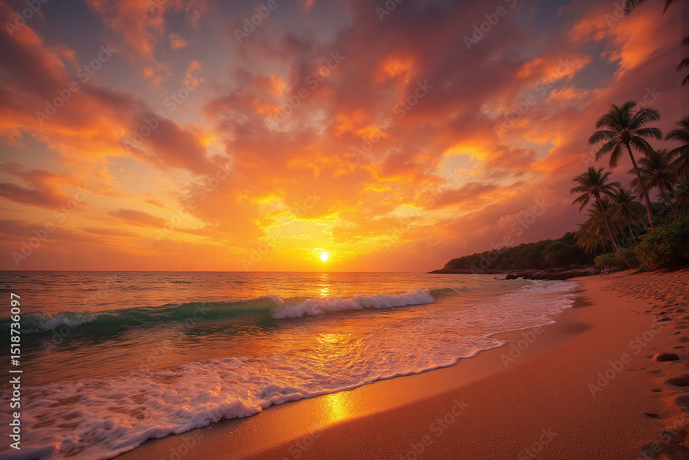 Obraz premium group of people walking on a beach at sunset